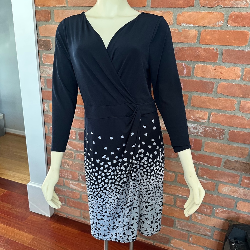 Ann Taylor Womens Dress Long Sleeve V-neck Back Zip Stretch Navy Blue  Sz 8